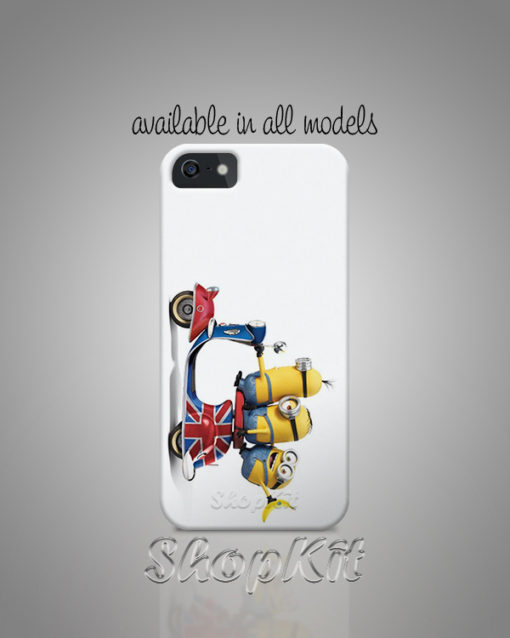 Minions on scotter on white mobile cover