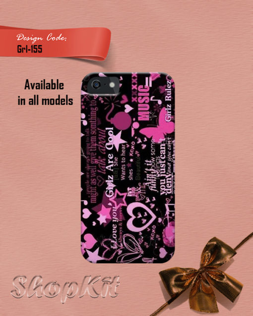 Scatter text and heart on black color phone cover