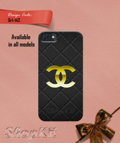 Golden chanel logo on black background customize mobile cover