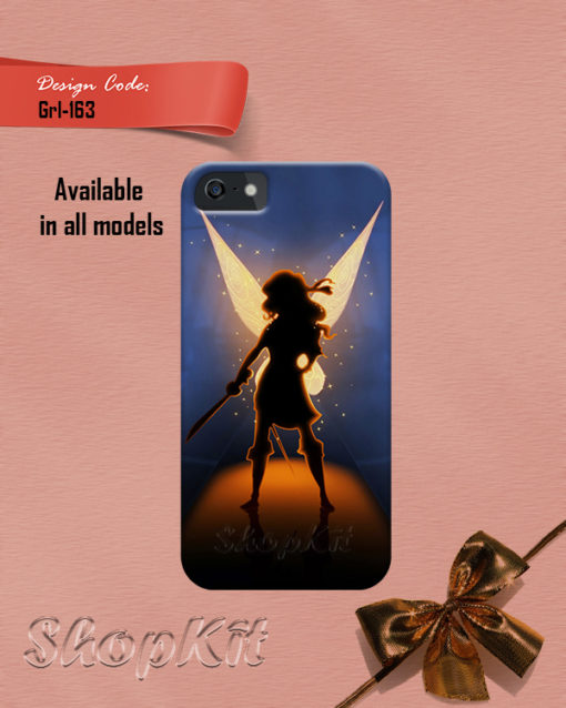 girls sillheoute with wings on blueish background mobile cover