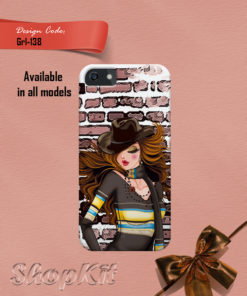 Painting of girl standing front of the brick wall mobile cover