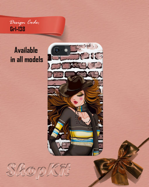 Painting of girl standing front of the brick wall mobile cover