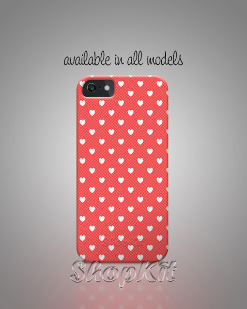 hearts pattern on red mobile cover.