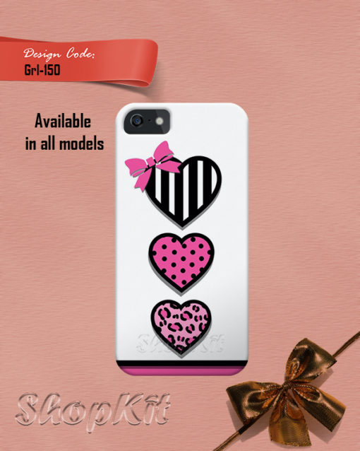 three hearts in vertically  line mobile cover design