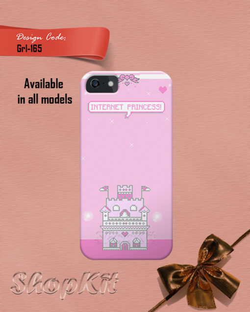 Castle at the bottom of mobile cover design & typed internet princess at theop of mobile cover design.