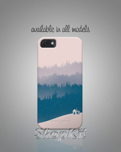 Snow falling on trees in winter season landscape. Customize Mobile Cover