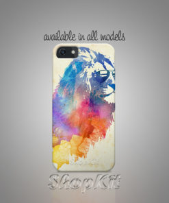 Colorful lion painting with pain splashes on apple mobile cover