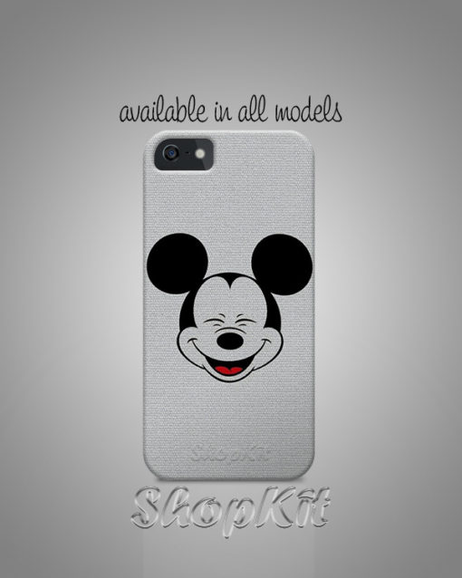 Mickey Mouse face on grety texture background of customize mobile cover