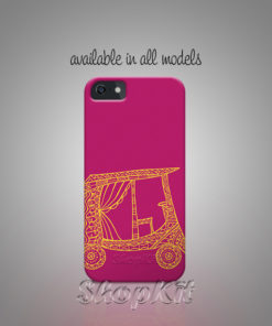 rickshaw outlines on dark pink background of Customize Mobile Cover