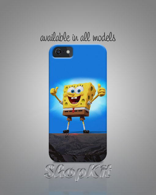 sponge character on mobile cover with blue background