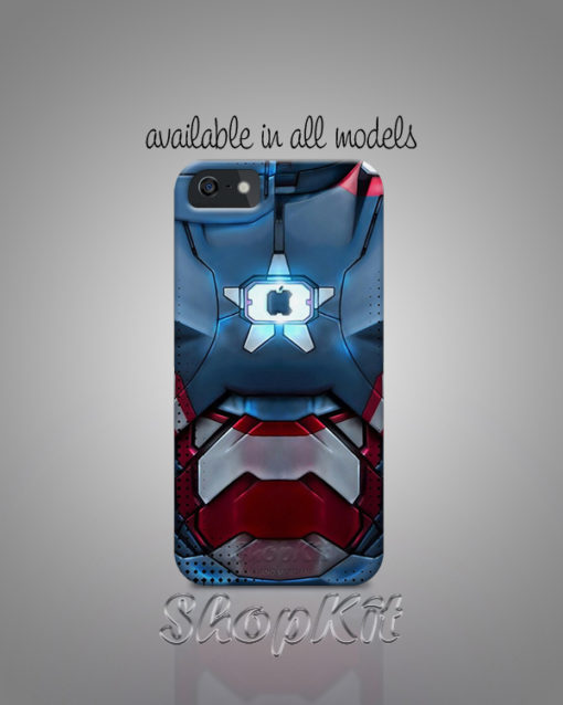 Blue Iron Man Armor while apple logo instead of arc reactor mobile cover