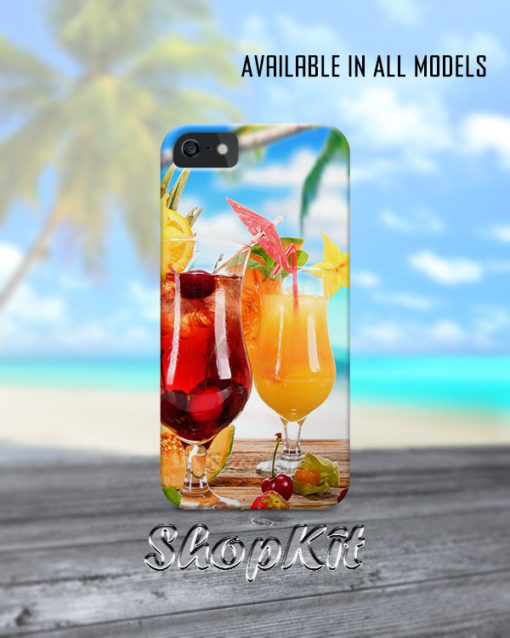 Orange and cherry drink glasses on mobile cover