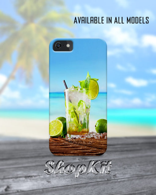 lemon drink glass on wood beach in the background mobile cover