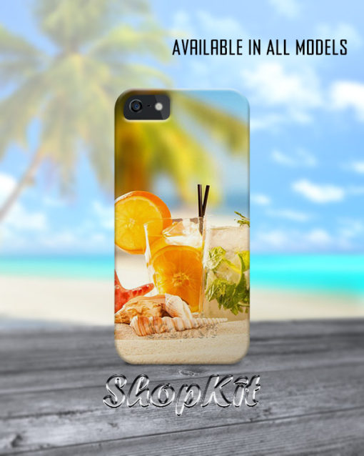 Orange drink glass on beach sand mobile cover