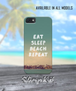 eat sleep beach repeat written on sunset background