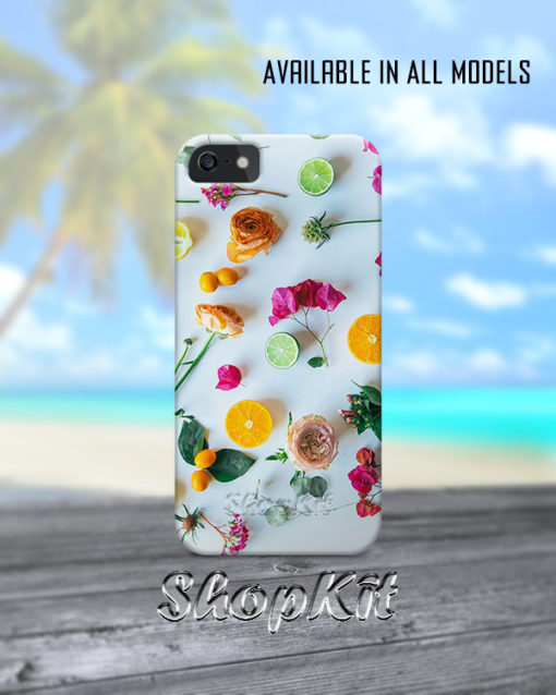 flowers and fruits top view mobile cover
