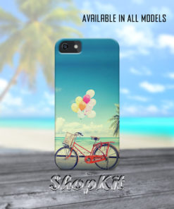 Vintage cycle and balloons on the beach mobile cover