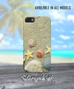 top view of sand and sea sheels mobile cover