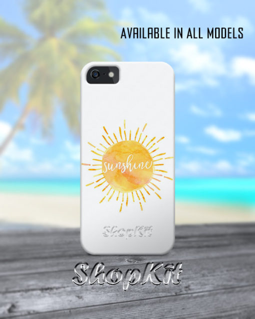 sunshine written on waterpainted sun mobile cover