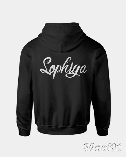 Custom name pullover hoodie with white text.